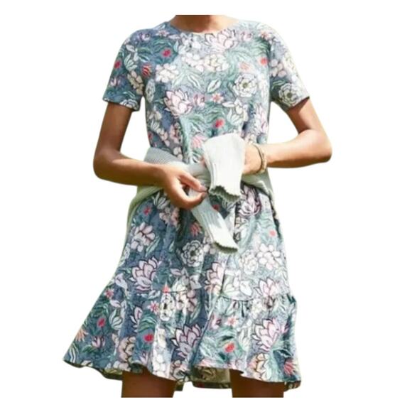 Loft Womens Green Floral Flounce Swing Dress Size Medum NWT - Picture 1 of 7